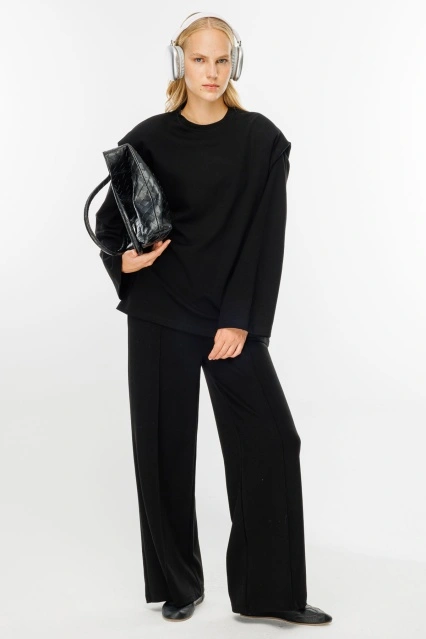 Beli Lastikli Compact Pamuk Siyah Pantolon