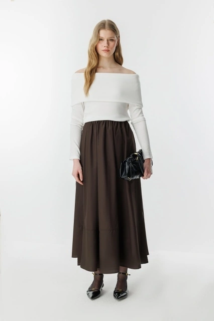Beli Lastikli Kahve Astarlı Etek Beli Lastikli Kahve Astarlı Etek