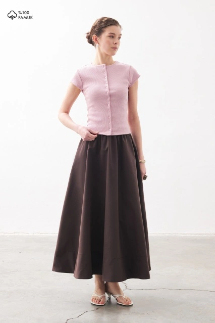 Beli Lastikli Pamuklu Kahve Etek