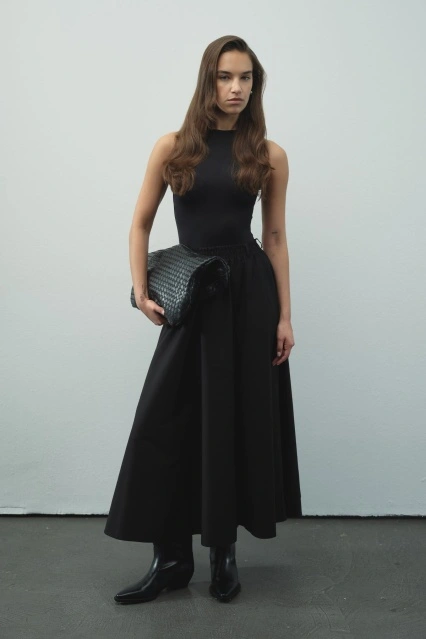 Beli Lastikli Pamuklu Siyah Etek