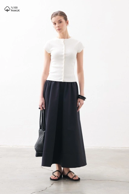 Beli Lastikli Pamuklu Siyah Etek