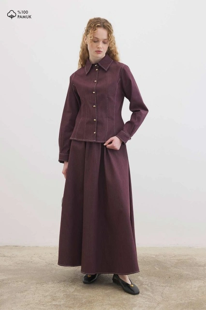 Beli Vurgulayan Denim Burganya Etek Takım