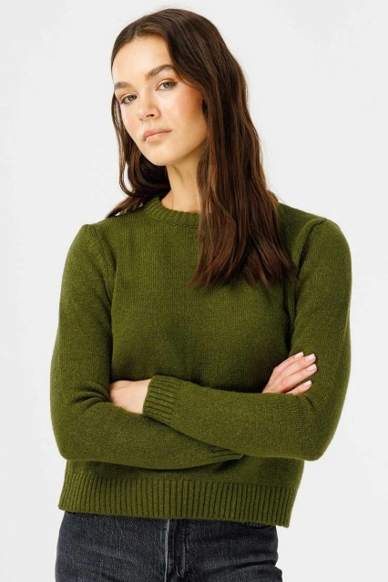 Bisiklet Yaka Fit Triko Çimen Yeşili Kazak