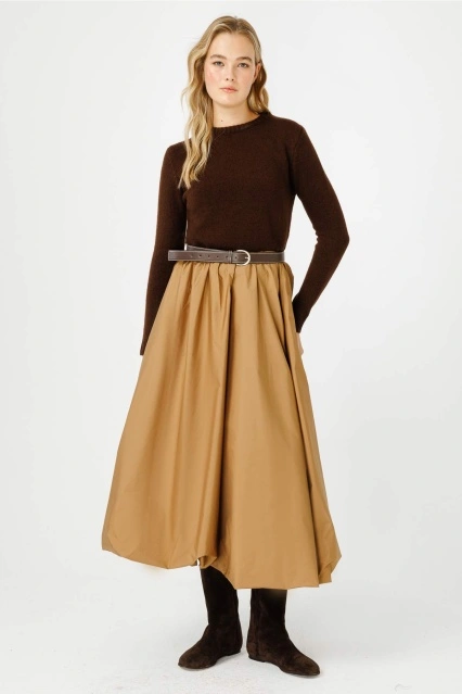 Bisiklet Yaka Fit Triko Kül Kahve Kazak