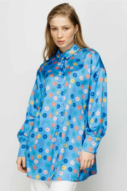 Bloom Saten Mavi Gömlek