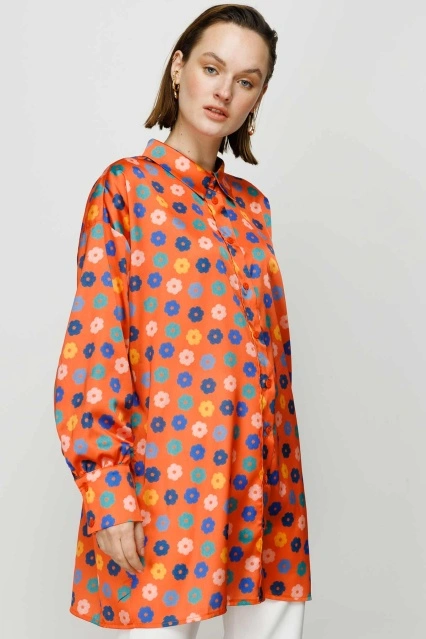 Bloom Saten Turuncu Gömlek