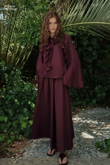 Boho Vual Bordo Bluz Etek Takım