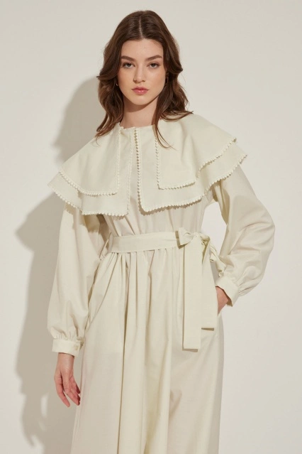 Brode Şerit Detaylı Taş Elbise Brode Şerit Detaylı Taş Elbise