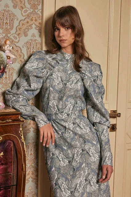 Balon Kol Lacivert Jakar Elbise