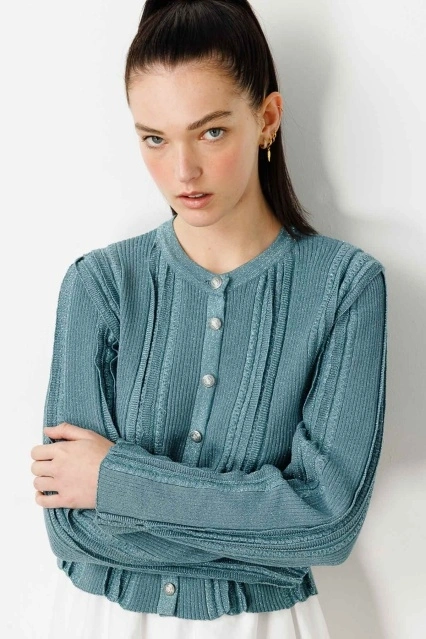 Büzgü Detaylı Petrol Hırka Büzgü Detaylı Petrol Hırka