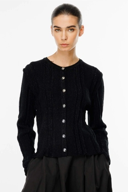 Büzgü Detaylı Siyah Hırka