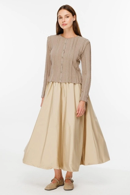 Büzgü Detaylı Vizon Hırka