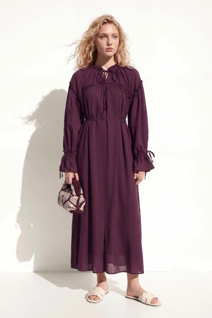 Büzgülü Uzun Burganya Elbise