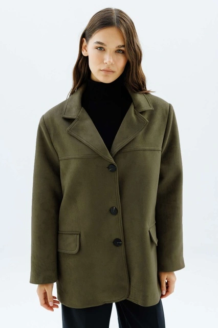Cep Detaylı Haki Süet Ceket