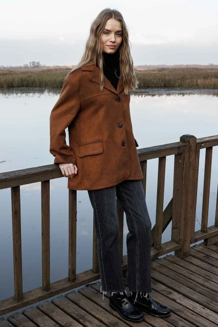 Cep Detaylı Kahve Süet Ceket Cep Detaylı Kahve Süet Ceket