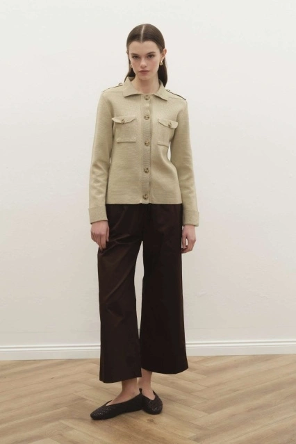 Cep Kapaklı Merserize Bej Hırka Cep Kapaklı Merserize Bej Hırka