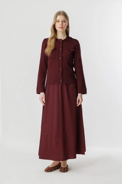 Cep Kapaklı Merserize Bordo Hırka Cep Kapaklı Merserize Bordo Hırka