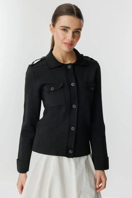 Cep Kapaklı Merserize Siyah Hırka