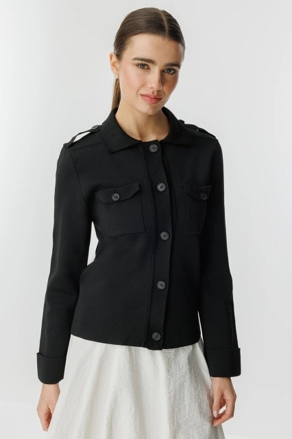 Cep Kapaklı Merserize Siyah Hırka Cep Kapaklı Merserize Siyah Hırka