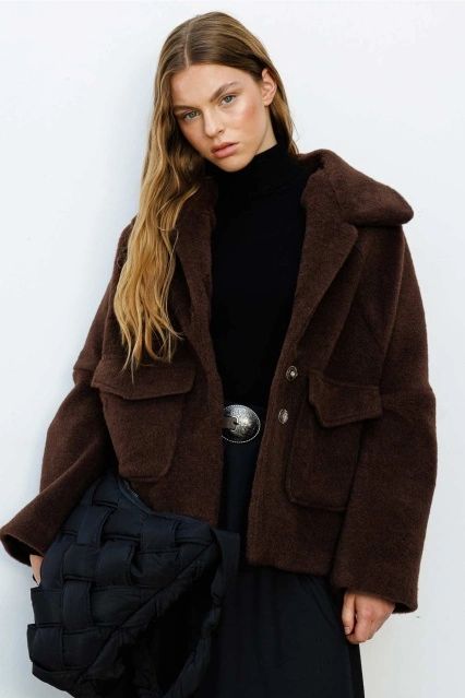 Cep Kapaklı Oversize Kahve Kaban