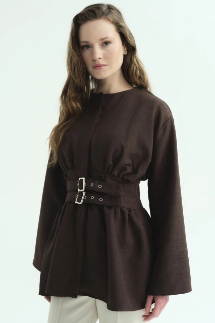 Çift Tokalı Acı Kahve Tunik