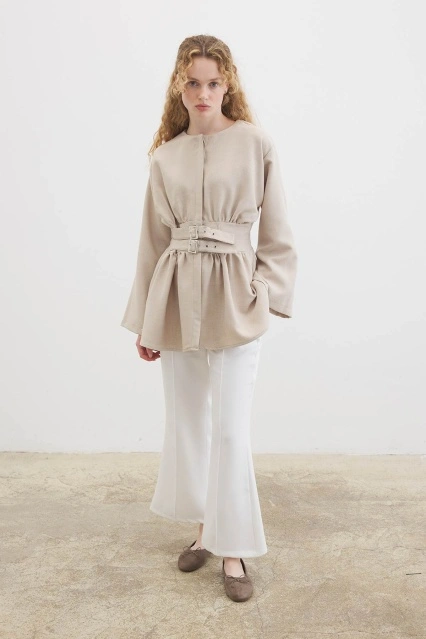 Çift Tokalı Bej Tunik