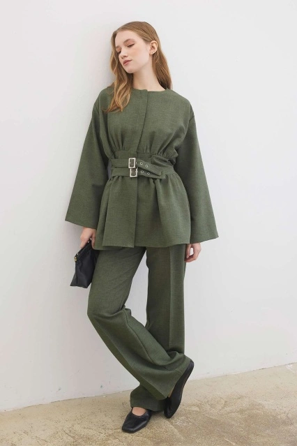 Çift Tokalı Haki Tunik