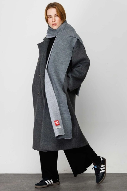 Çift Yönlü Koyu Gri Atkı