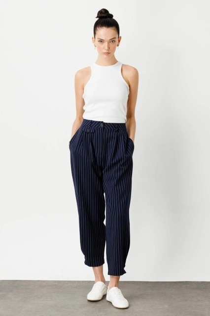 Çizgili Carrot Lacivert Pantolon Çizgili Carrot Lacivert Pantolon