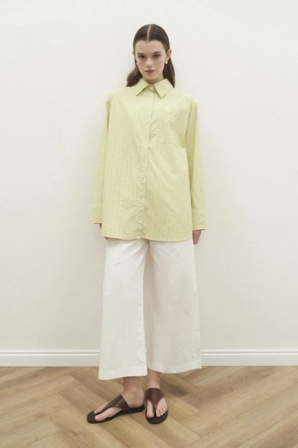 Çizgili Oversize Limon Sarısı Gömlek