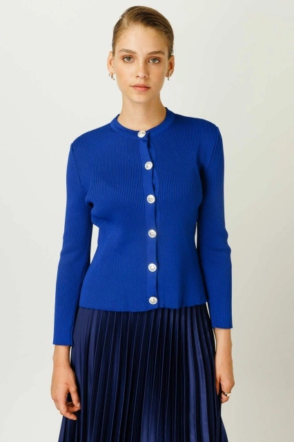 Coco Merserize Hırka - Saks Mavisi