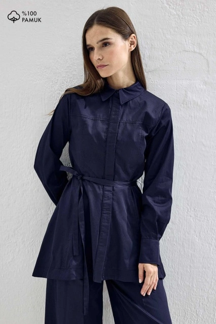 Cosmo Bel Detaylı Pamuklu Lacivert Pantolon Takım