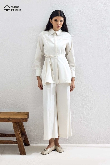 Cosmo Bel Detaylı Pamuklu Vanilya Pantolon Takım