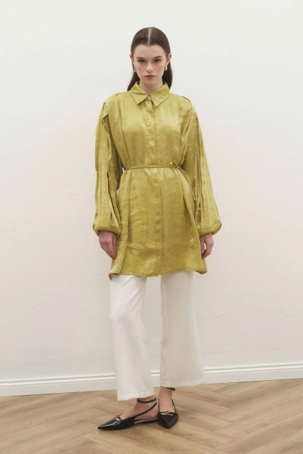 Creon Saten Görünümlü Olive Gömlek Creon Saten Görünümlü Olive Gömlek