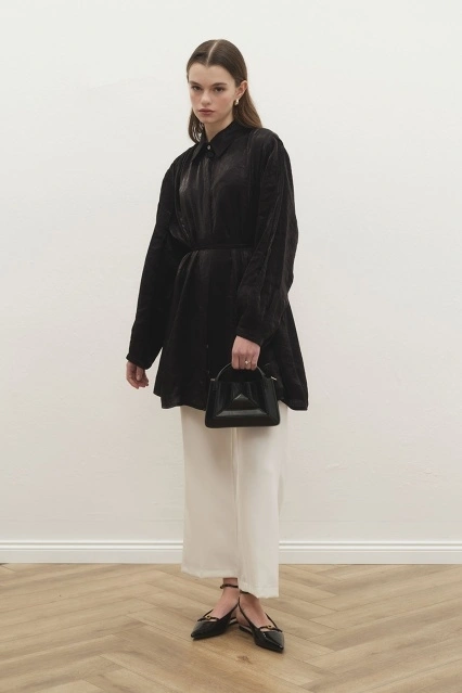 Creon Saten Görünümlü Siyah Gömlek Creon Saten Görünümlü Siyah Gömlek