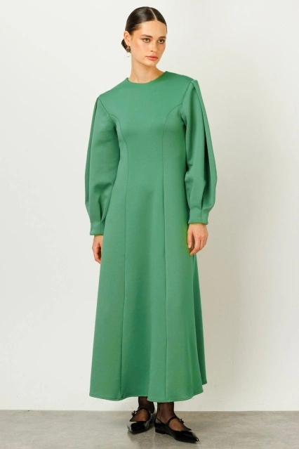 Degrade Yaka Scuba Benetton Yeşili Elbise