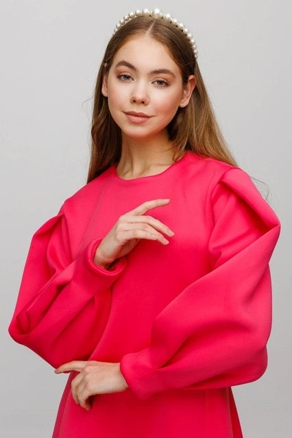 Degrade Yaka Scuba Fuşya Elbise