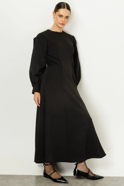 Degrade Yaka Scuba Elbise - Siyah