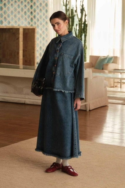 Denim Deep Mavi Etekli Takım