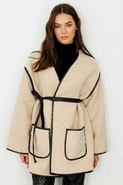 Deri Biyeli Bej Tedy Mont