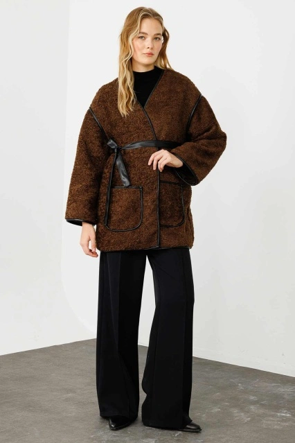 Deri Biyeli Kahve Tedy Mont