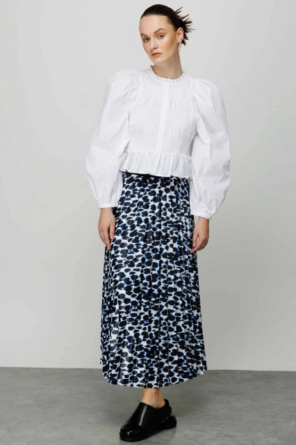 Baskılı Piliseli Siyah Etek