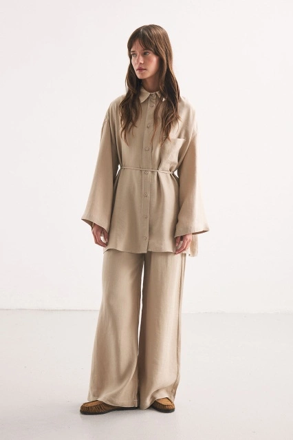 Dikiş Detaylı Rahat Taş Pantolon Takım