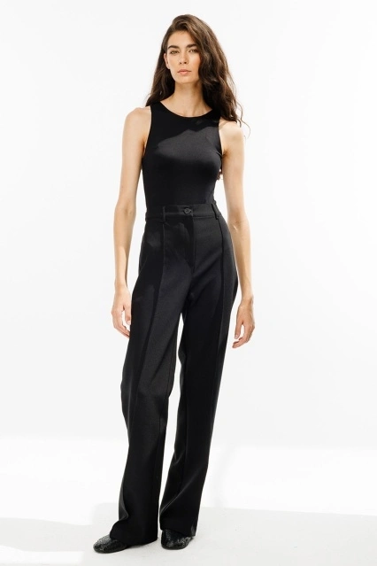 Dikiş Detaylı Siyah Palazzo Pantolon