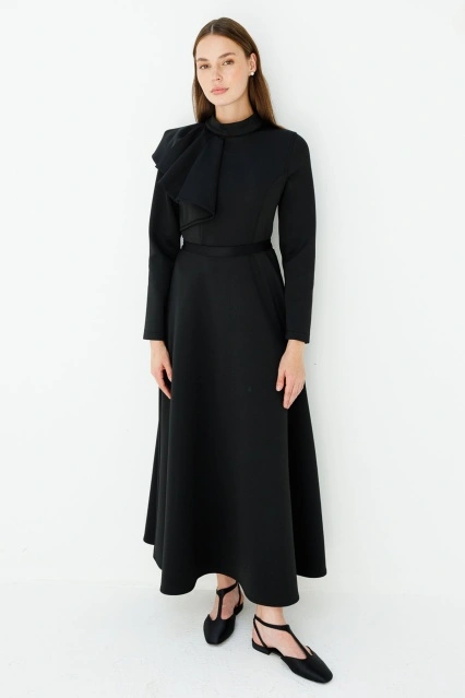 Drapeli Scuba Siyah Elbise