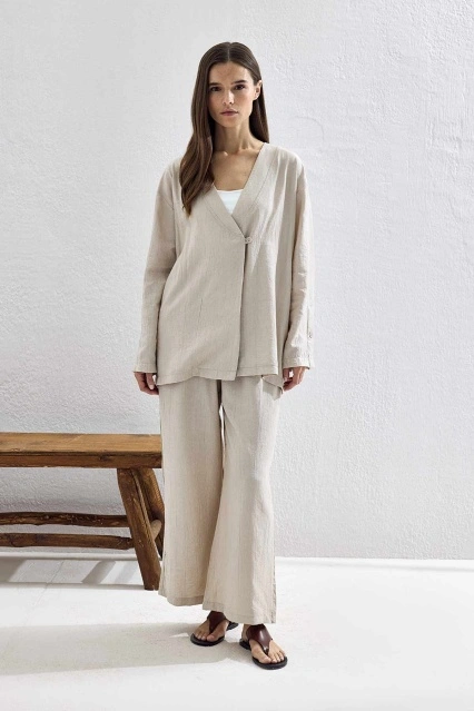 Düğmeli Premium Kimono Taş Pantolon Takım