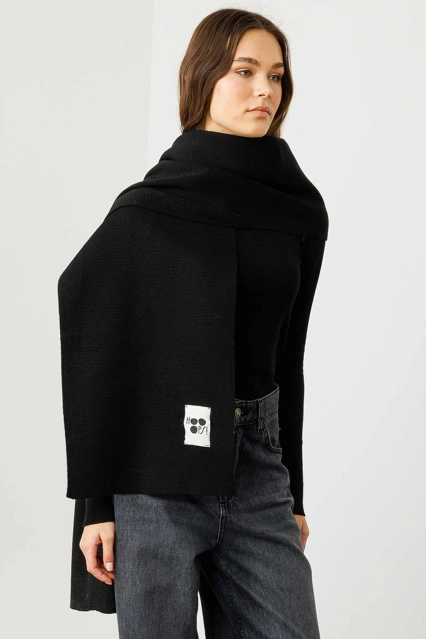 Düz Renk Siyah Atkı