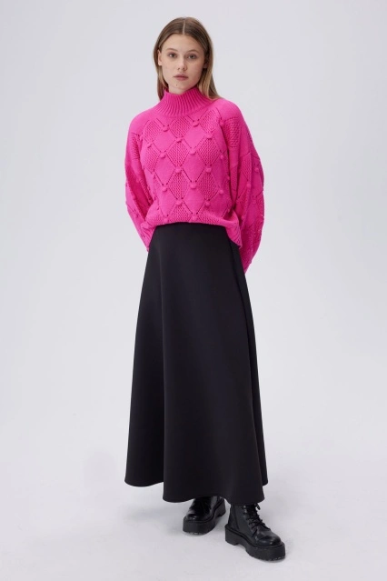 El Örgü Ponpon Kazak - Fuşya