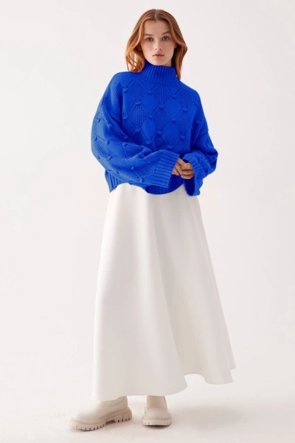 El Örgü Ponpon Kazak - Saks Mavisi