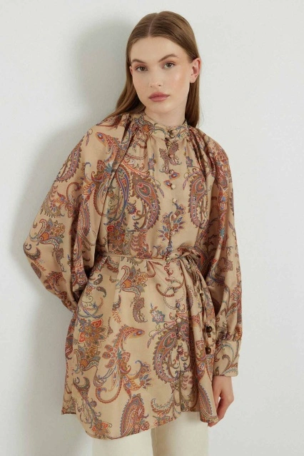 Etnik Desenli Gömlek - Kahve